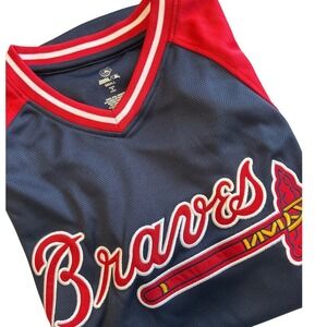 Stitches Atlanta Braves MLB Jersey Mens Small Navy Red V-Neck Mesh 84220 NEW